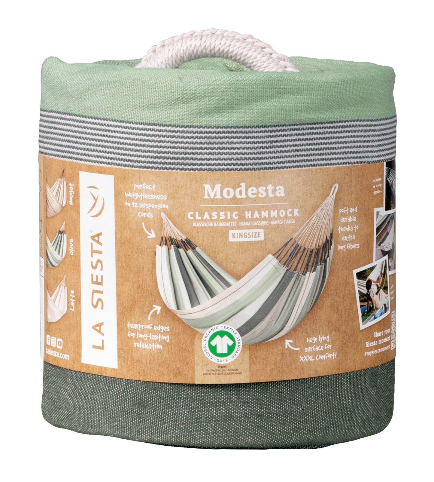 Modesta Olive - Klassische Kingsize-Hängematte aus Bio-Baumwolle