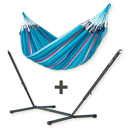 Nautico Outdoor Anthraciter Wave - Double Size hangmat voor buiten met frame van verzinkt stalen