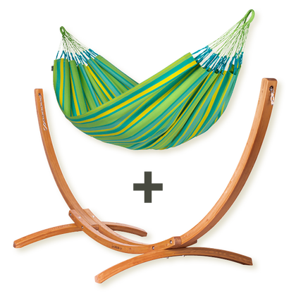 Maera Outdoor Lime  - Double Size Hammock Outdoor with FSC® certified Eucalyptus Stand
