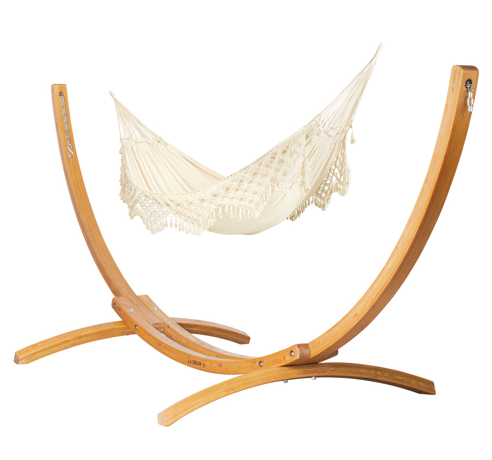 Maera Brazil Latte - King Size Organic Cotton Hammock with FSC® certified Eucalyptus Stand