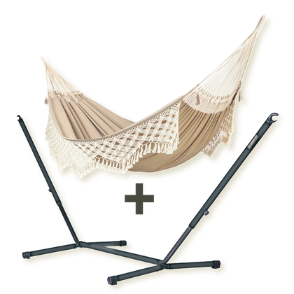 Nautico Brazil Anthracite Muscade - King Size Organic Cotton Hammock with Galvanized Steel Stand