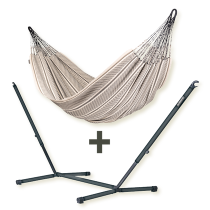 Nautico Colombia Anthracite Zebra - King Size Organic Cotton Hammock with Galvanized Steel Stand