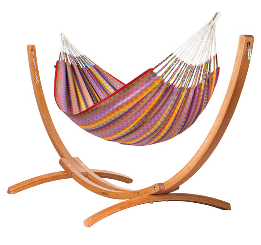 Maera Colombia Flowers - King Size Organic Cotton Hammock with FSC® certified Eucalyptus Stand