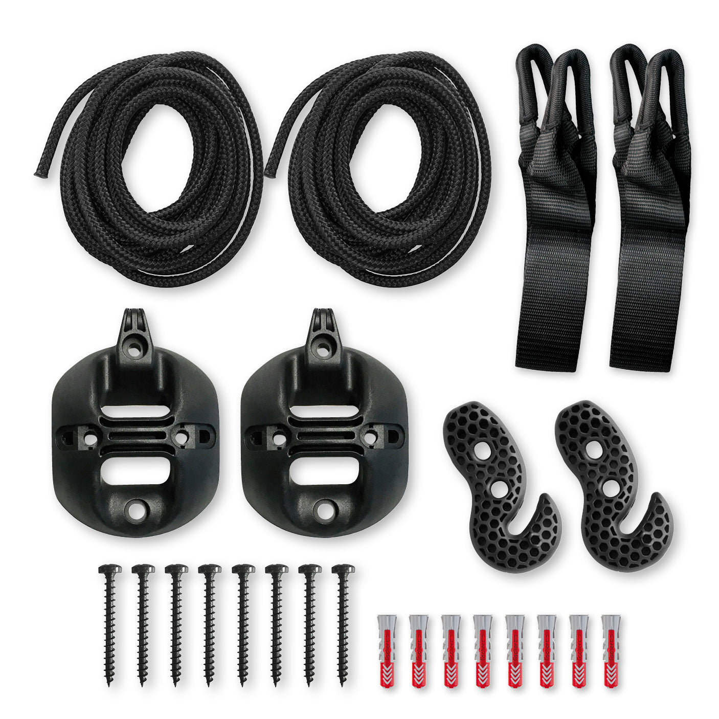 FlexMount 2point Black – Universel fastgørelse til hængekøjer & hængestole (2-punkt)