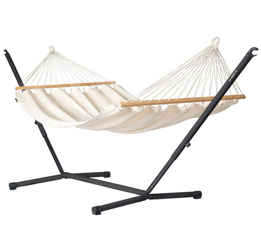 Nautico Organic R Latte – Organic Cotton Single Size Spreader Bar Hammock with Galvanized Steel Stand