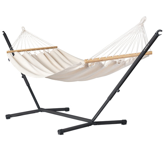 Nautico Organic R Latte – Organic Cotton Double Size Spreader Bar Hammock with Galvanized Steel Stand