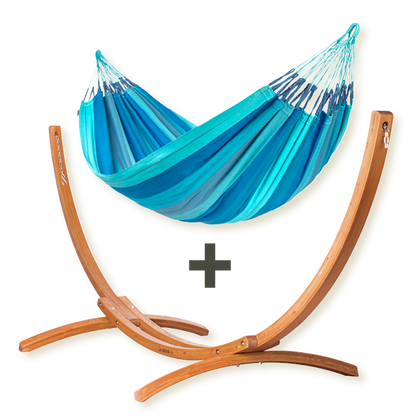 Maera Organic Lagoon - Double Size Organic Cotton Hammock with FSC® certified Eucalyptus Stand