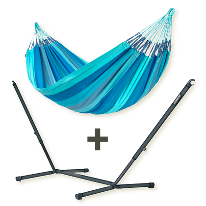Nautico Organic Anthracite Lagoon - Double Size Organic Cotton Hammock with Galvanized Steel Stand