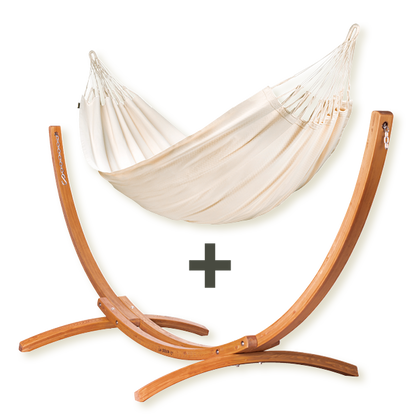 Maera Organic Latte - Double Size Organic Cotton Hammock with FSC® certified Eucalyptus Stand