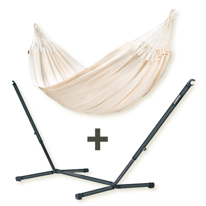 Nautico Organic Anthracite Latte - Double Size Organic Cotton Hammock with Galvanized Steel Stand