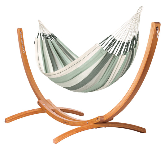 Maera Organic Olive - King Size Organic Cotton Hammock with FSC® certified Eucalyptus Stand