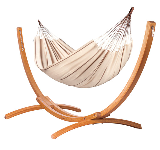Maera Organic Nougat - King Size Organic Cotton Hammock with FSC® certified Eucalyptus Stand