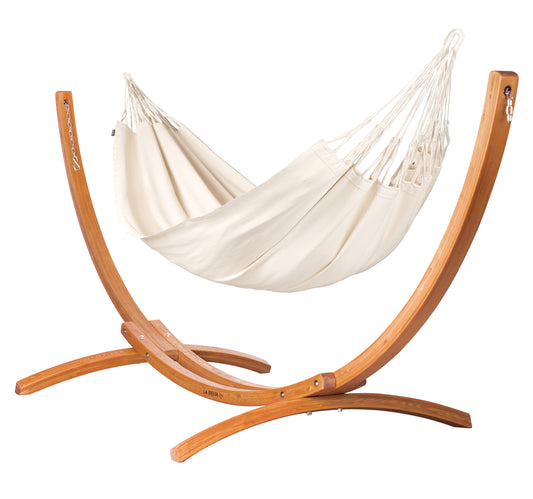Maera Organic Latte - King Size Organic Cotton Hammock with FSC® certified Eucalyptus Stand