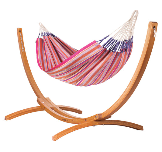 Maera Colombia Flamingo - King Size Organic Cotton Hammock with FSC® certified Eucalyptus Stand