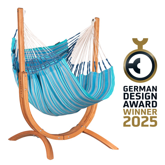 Udine Organic Azure - Organic Cotton Hammock Chair with FSC™ certified Eucalyptus Stand