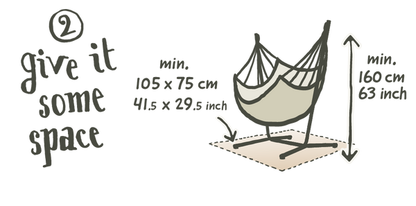 Een illustratie van een hangstoel met de tekst 